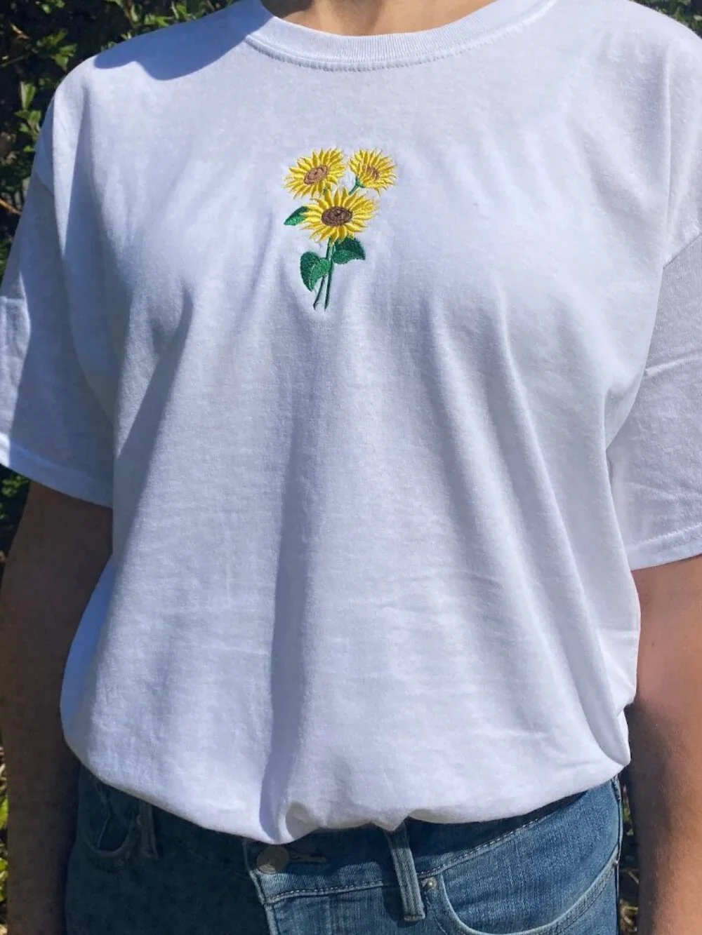 Sunflower Embroidered T-Shirt | Unisex Floral Nature Tee | Spring Summer T-shirt - Picture 5 of 5